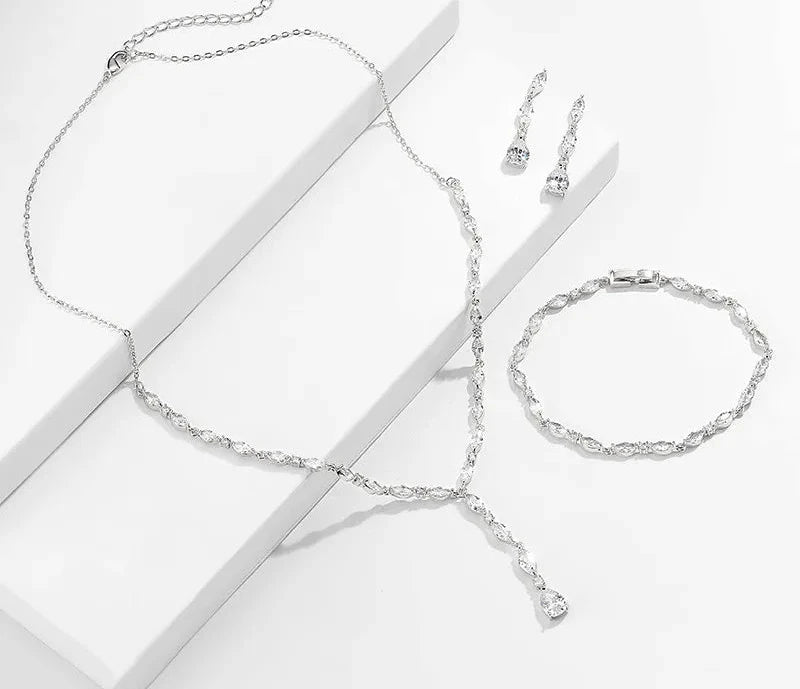 ZAKOL Brilliant Crystal Zirconia Earrings Necklace Bracelets 3pcs Jewelry Set For Women Wedding Dress Accessaries FSSP412