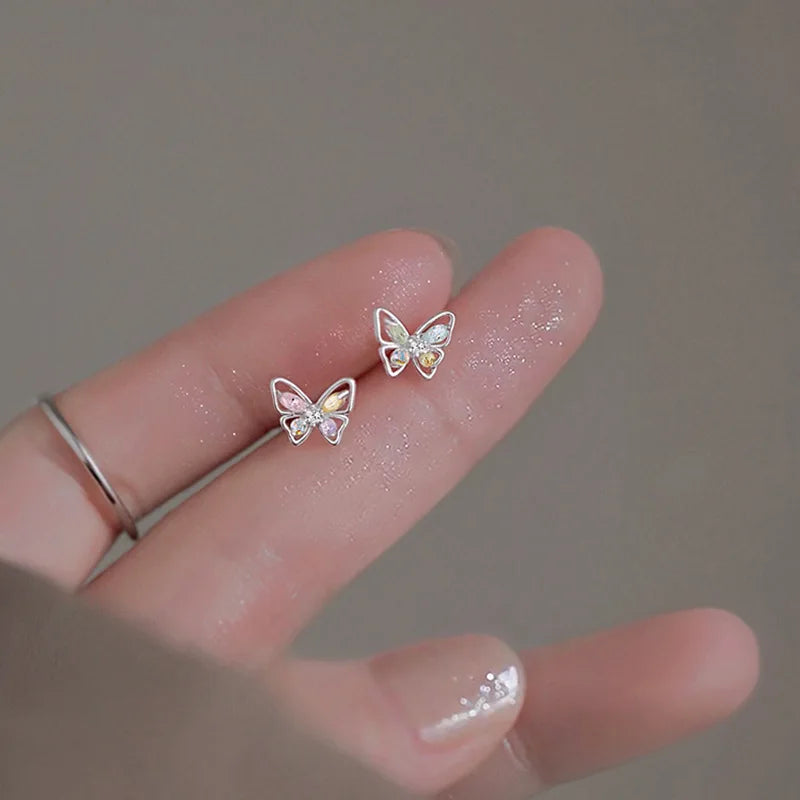 925 Silver Needle Summer Earrings Colored Zircon Butterfly Stud  for Women Wedding Girl Simple Jewelry Accessories