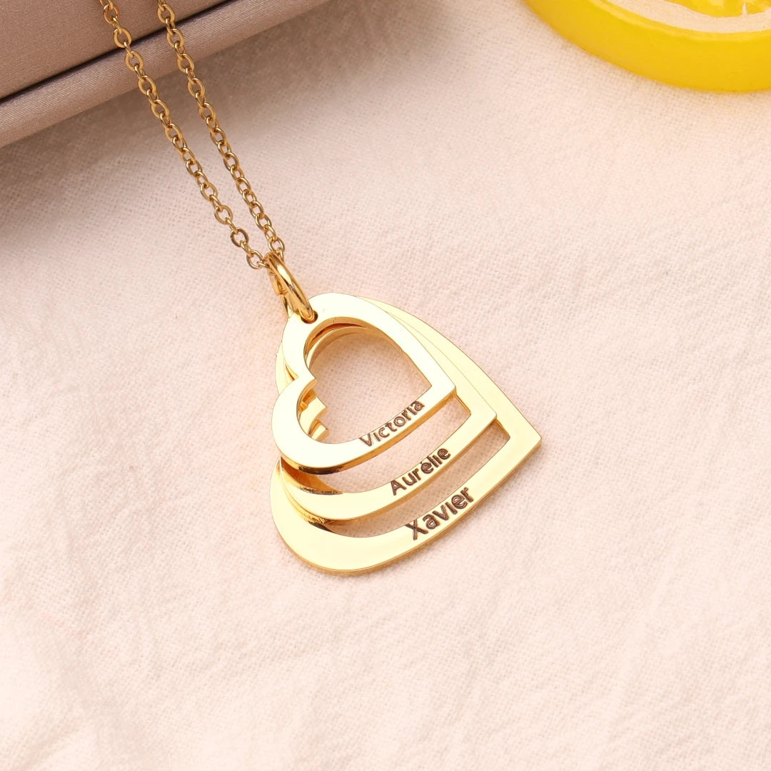 Custom Heart Name Necklace  For Women Stainless steel Engraved Family Heart  Name Pendants Mothers Day Gift Gift for Her Bijoux