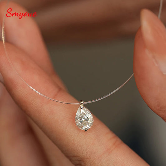 Smyoue 0.8CT 5*7MM Fishing Line Moissanite Necklace for Women Pear Cut Classic Pendant S925 Sterling Silver Jewelry Wholesale