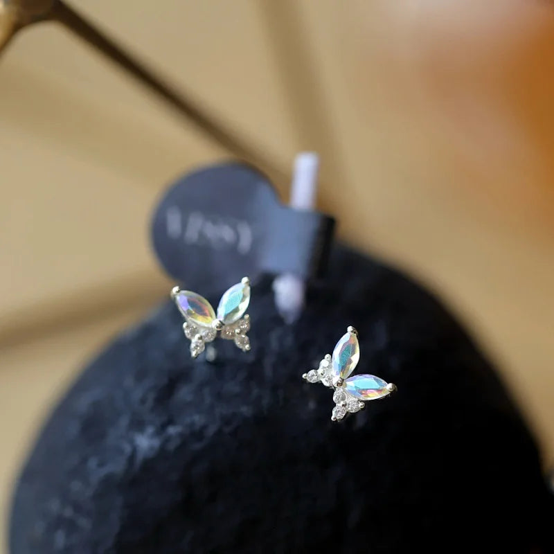 925 Silver Needle Summer Earrings Colored Zircon Butterfly Stud  for Women Wedding Girl Simple Jewelry Accessories