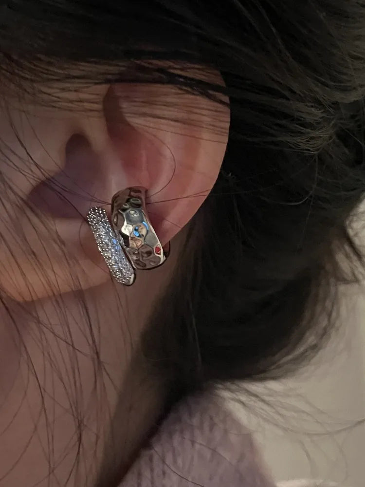 Silver Color Crystal Tassel Non-Piercing Cuff Ear Clip Earring For Women Shiny Rhinestone Cartilage Piercing Jewelry