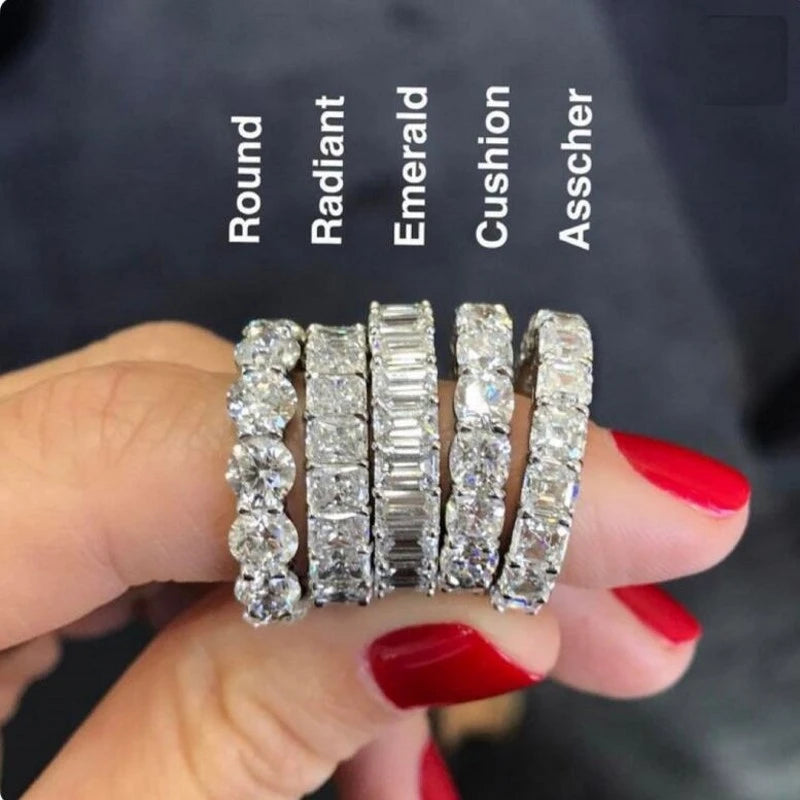Eternity 925 Sterling Silver Engagement Wedding Band Rings sets for Women Bridal Princess Cut Diamond Promise Party Jewelry Gift