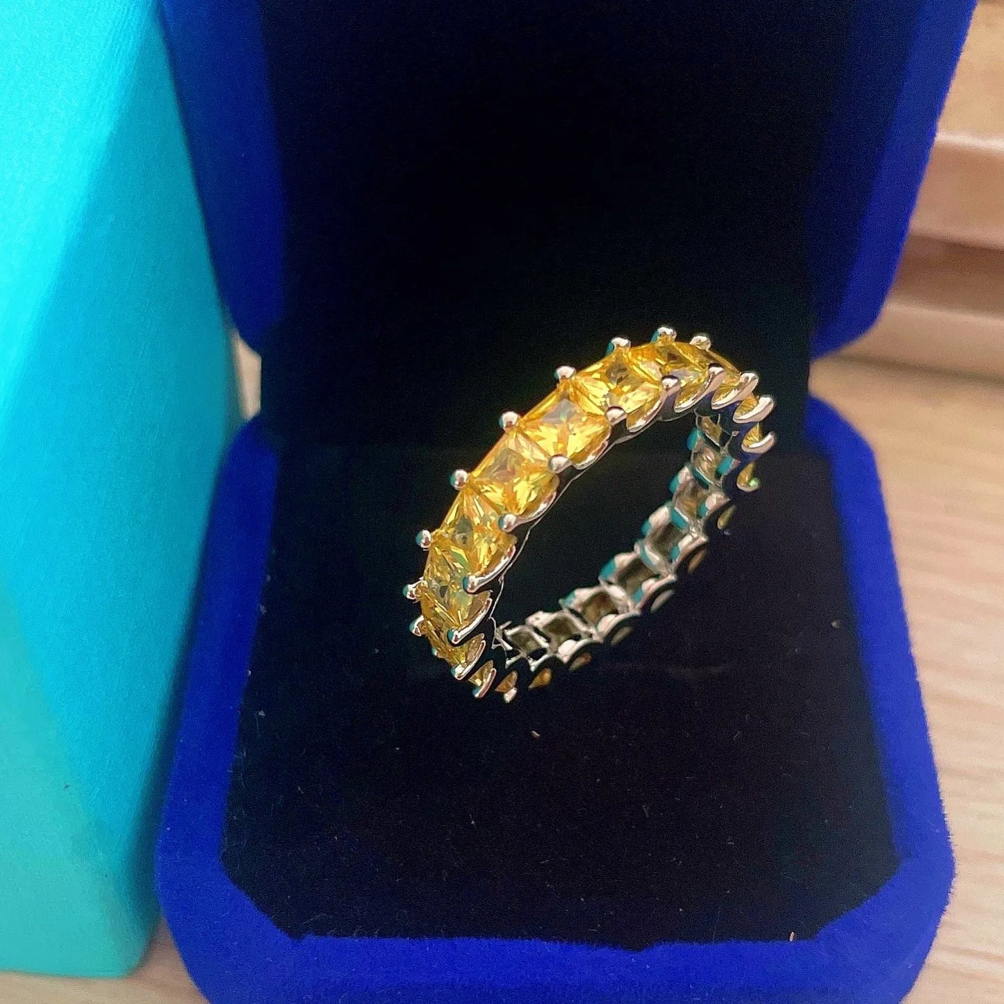 Eternity 925 Sterling Silver Engagement Wedding Band Rings sets for Women Bridal Princess Cut Diamond Promise Party Jewelry Gift