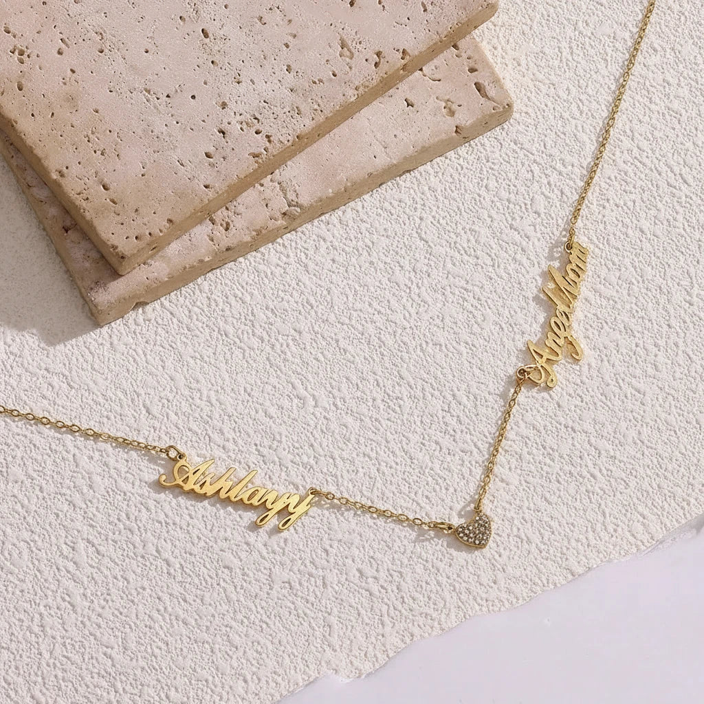 Custom Two Name Necklace For Women Christmas Multiple Names Zirconia Heart Necklaces Personalized Jewelry Couple Dainty Gift Mom