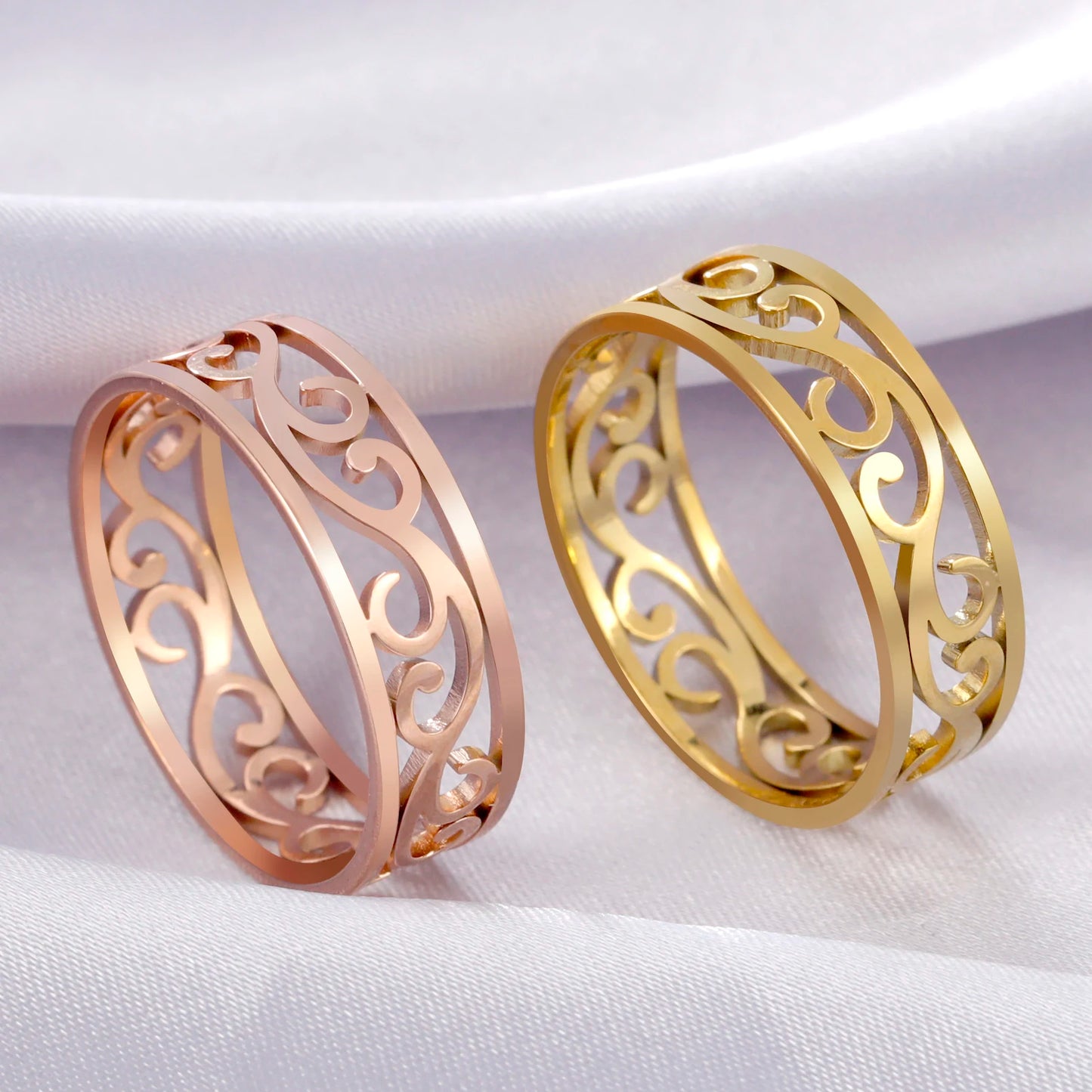 COOLTIME Filigree Flower Rings for Women Stainless Steel Romantic Couple Finger Rings Trend Birthday Jewelry Gift New in 2026