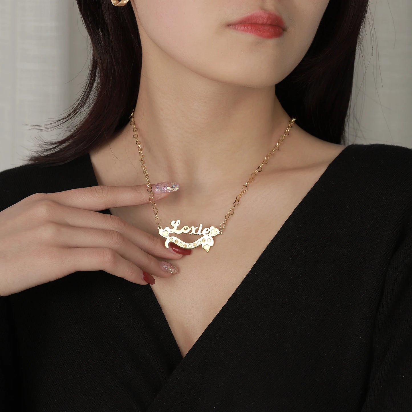 Custom Name Necklace With Heart 18K Gold Plated Two Tone Pendant Personalized Double Plate Nameplate Jewelry For Mother's Day