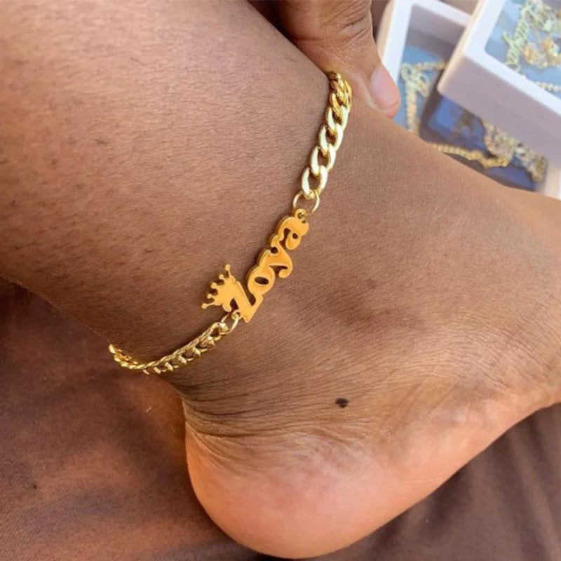 Custom Name Anklet For Women Stainless Steel Cuban Chain Personalized Nameplate Leg Chain Foot Jewelry Gift