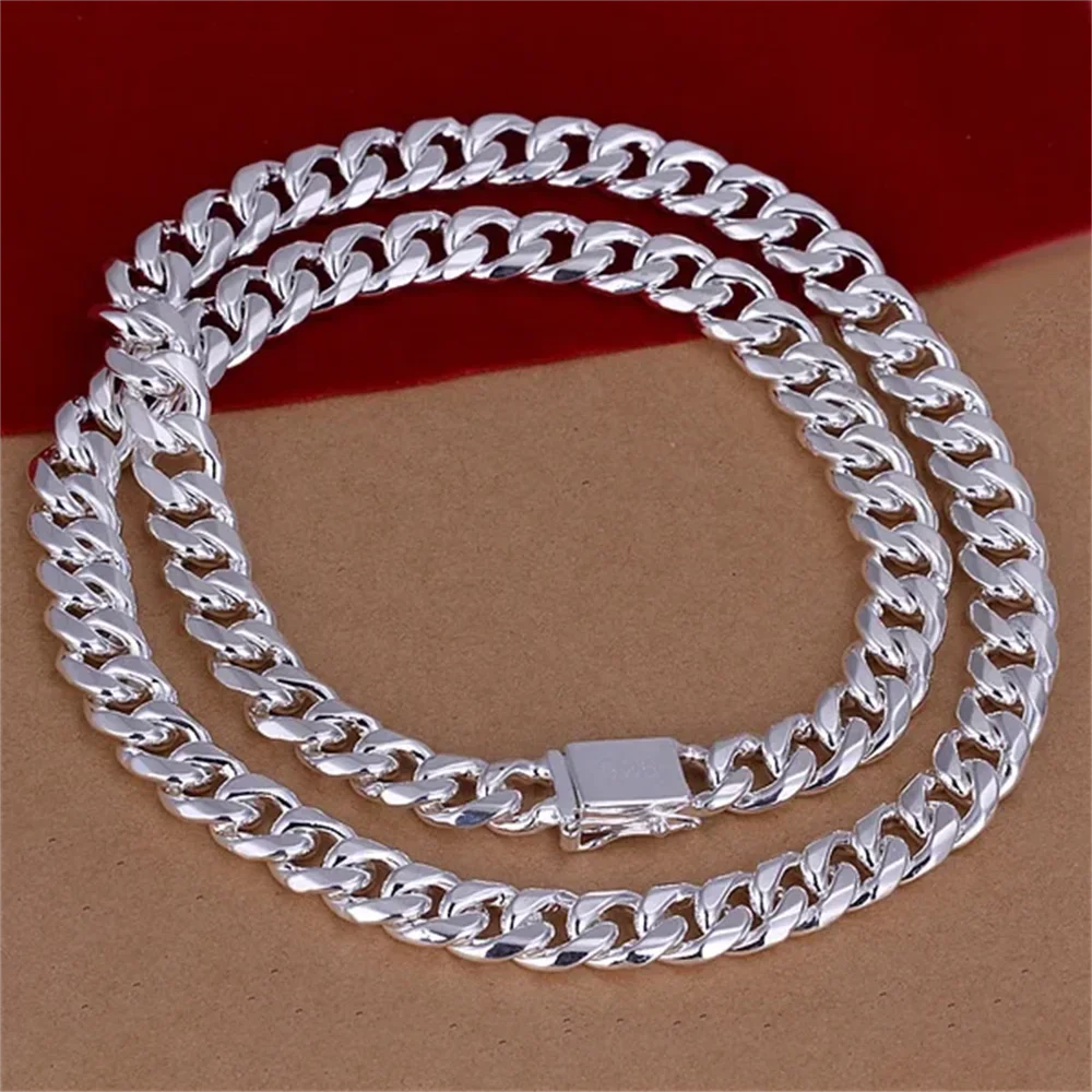 20-24inch 925 Sterling Silver Classic 10mm geometry Necklace Chain Men charm fashion wedding party Jewelry Holiday gifts