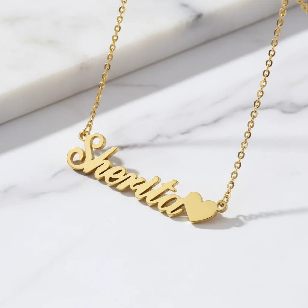 Custom Name with Heart Necklace for Women Stainless Steel 18K Gold Plated Jewelry Personalized Letter Pendant Chains Choker Gift
