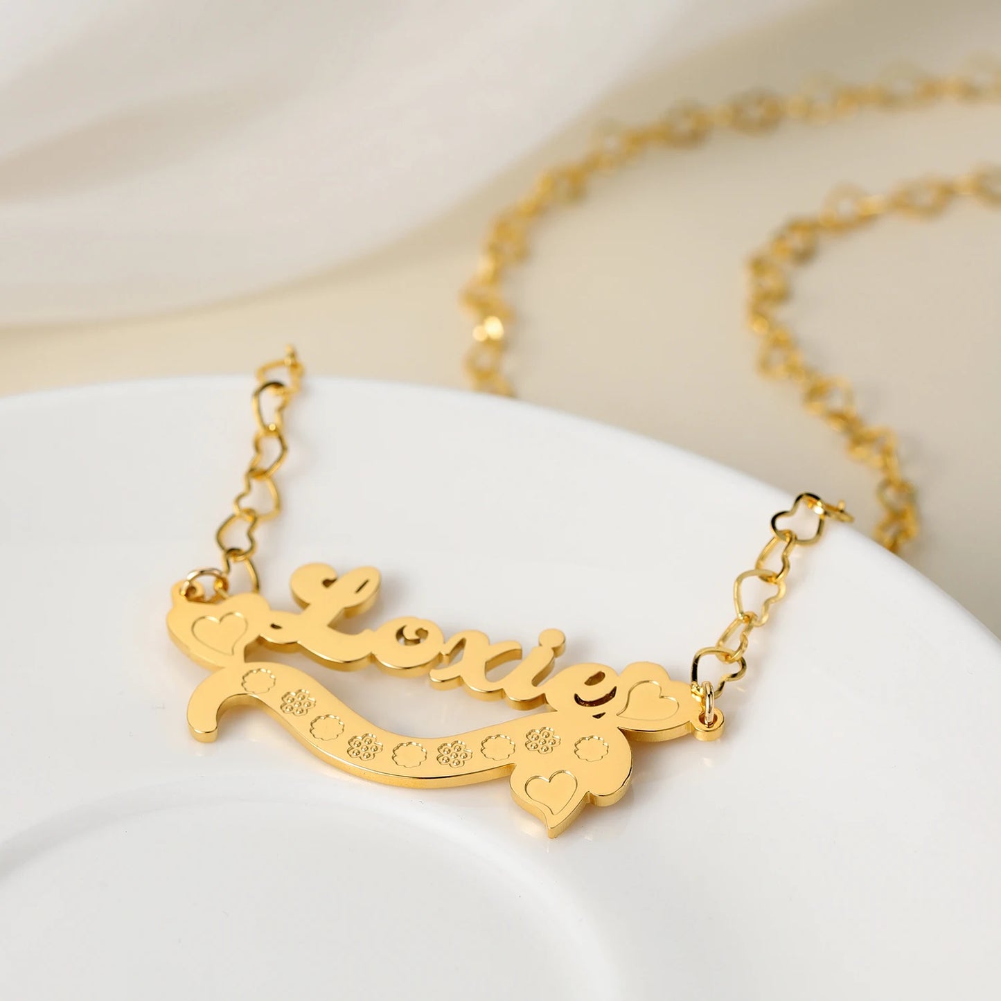 Custom Name Necklace With Heart 18K Gold Plated Two Tone Pendant Personalized Double Plate Nameplate Jewelry For Mother's Day