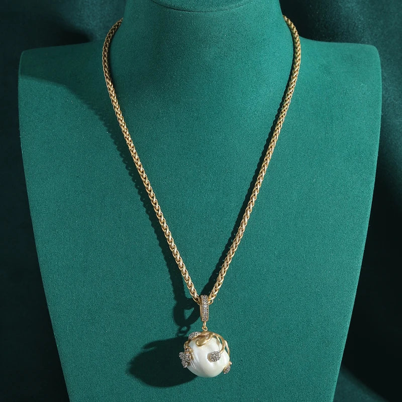 Baroque Abs Pearls Necklace Jewelry Pendant Light Bulb Big Ball Rhinestones Gold Color Wedding Luxury Designer For Women 2025