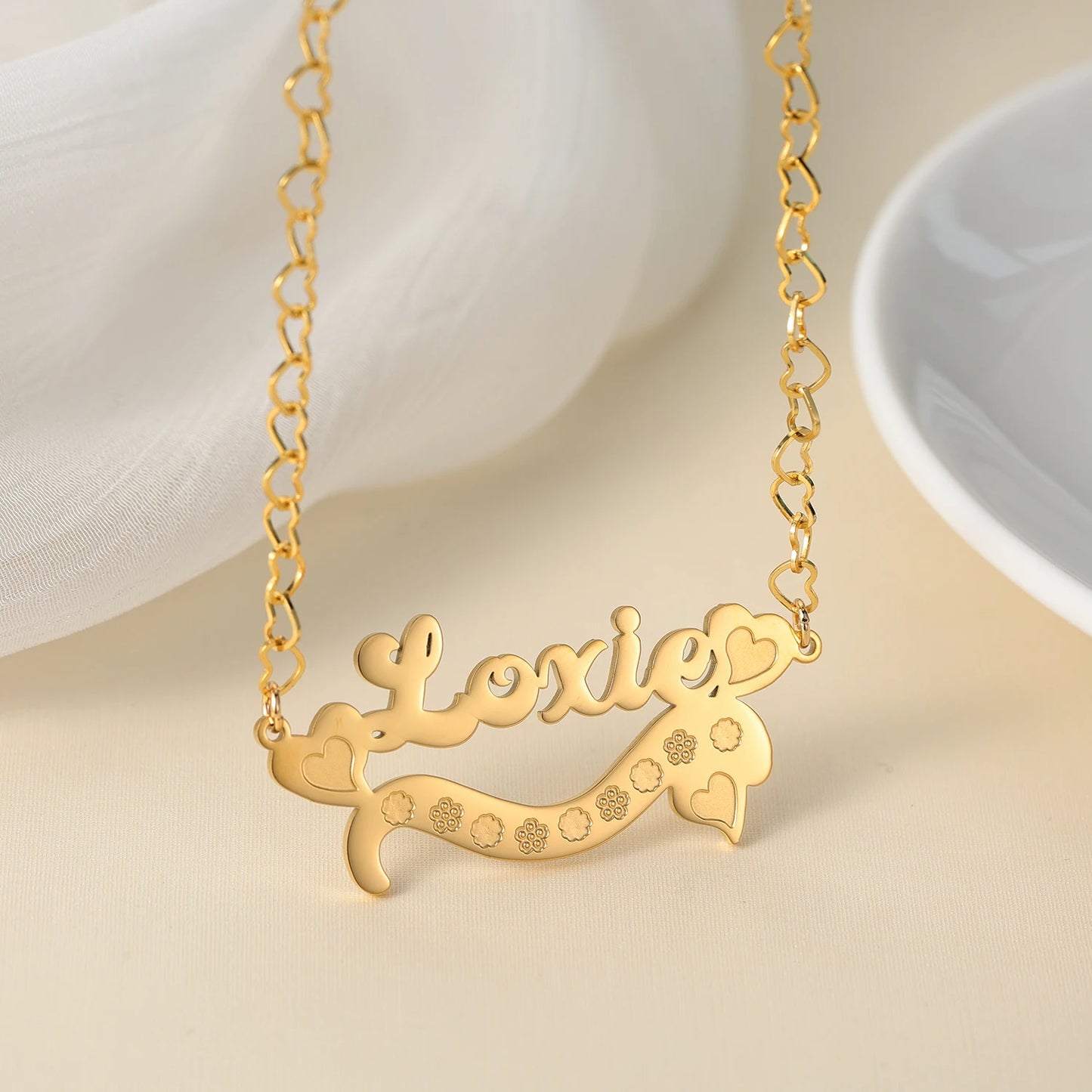 Custom Name Necklace With Heart 18K Gold Plated Two Tone Pendant Personalized Double Plate Nameplate Jewelry For Mother's Day