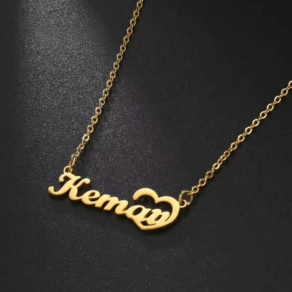 Heart Custom Necklace Name Personalized Mother Father Gift For Women Men Couple Stainless Steel Gold Color Pendant Chain Jewelry