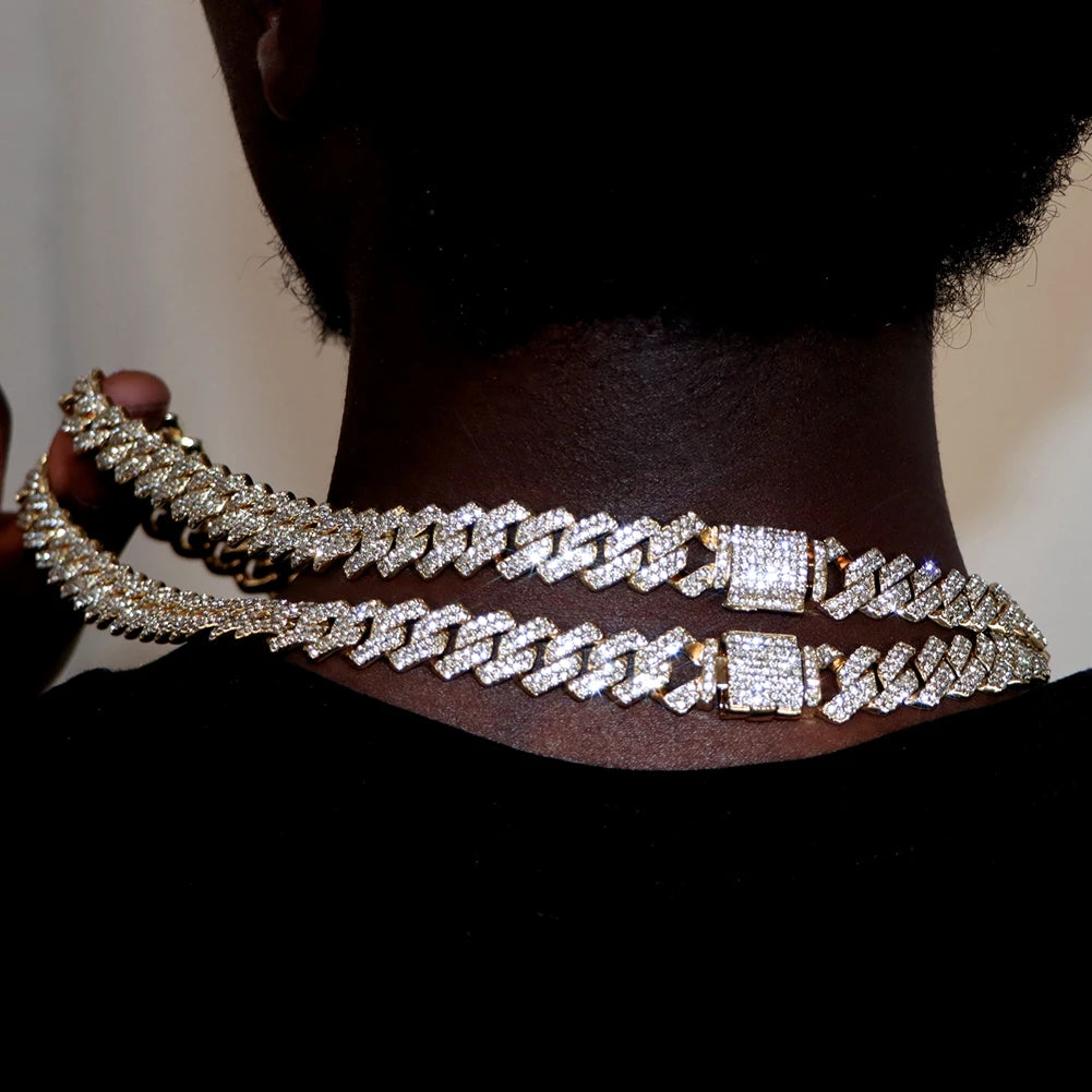 Iced Out Bling Zircon Cursive Letter Pendant Necklace For Women Men 14MM Prong Cuban Initial Name Necklaces Gifts Jewelry