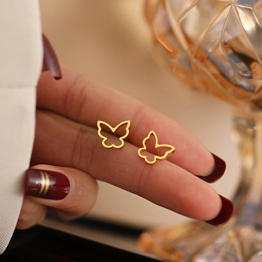 Stainless Steel Earrings 2022 Trend New Fashion Hollow Simple Butterfly Unusual Stud Earrings For Women Jewelry Party Girl Gifts